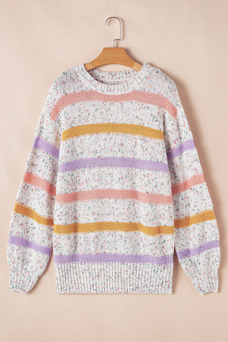 Colorblock Confetti Stripe Lantern Sleeve Sweater