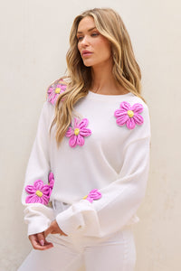 Floral Crochet Chunky Knit Sweater