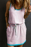 Contrast Trim Pocketed Casual Tank Dress