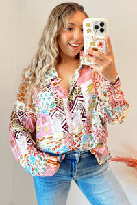 Abstract Colorful Printed Button Down Shirt