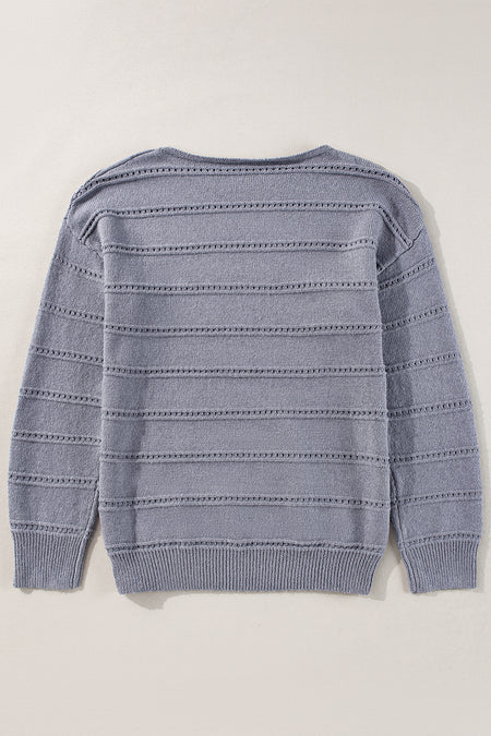 Boat Neck Drop Shoulder Pointelle Knit Sweater