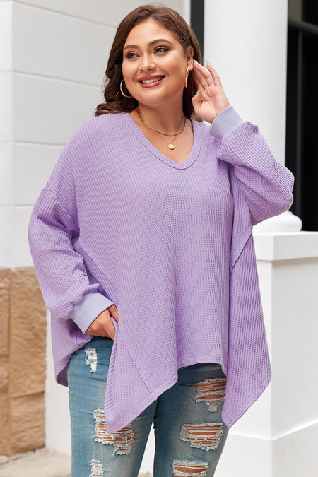 Waffle Knit Exposed Seam Flowy Top