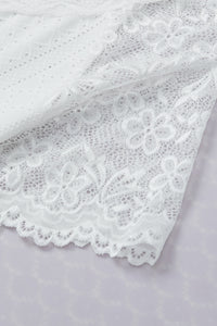 Sheer Lace Short Sleeves Eyelet Embroidered Tee
