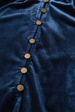 Navy Blue Frilled Neck Buttoned Front Velvet Top