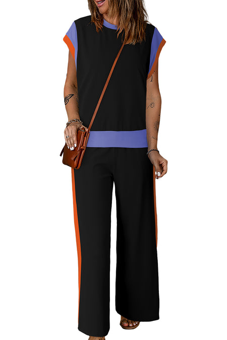 Color Block Detail Casual Two-piece Outfit