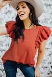 Tiered Ruffled Sleeve Crew Neck T Shirt