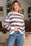 Brown Stripe Crew Neck Drop Shoulder Pullover Sweatshirt