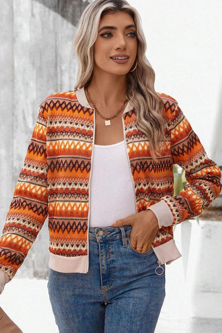 Boho Striped Zip Up Long Sleeve Jacket