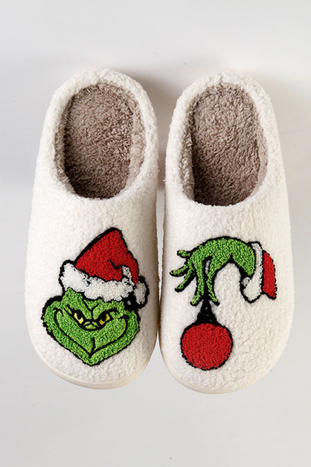 Grinch Graphic Fuzzy Winter Home Slippers