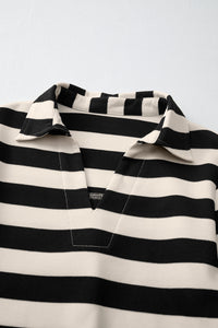 Stripe Collared V Neck Long Sleeve Loose Casual Dress