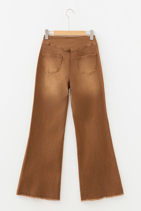 High Waist Raw Hem Flare Jeans