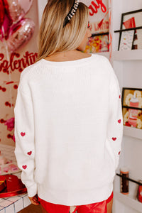 Heart Shape Drop Shoulder Round Neck Sweater