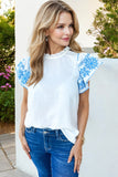 Embroidered Ruffled Sleeve Frilled Collar Blouse