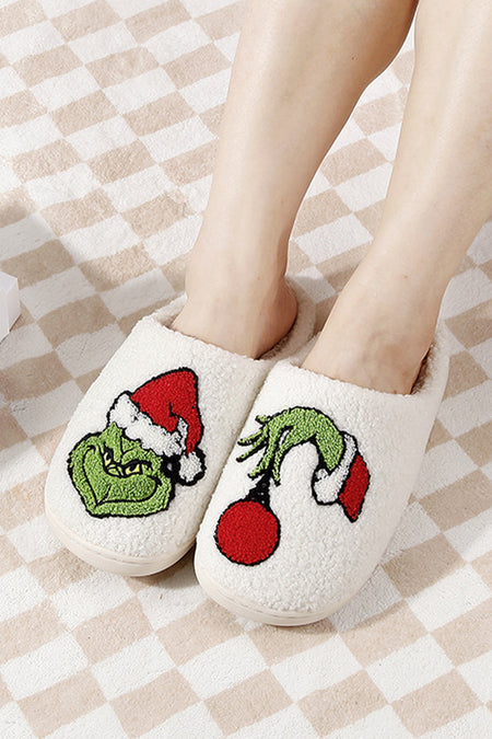 Grinch Graphic Fuzzy Winter Home Slippers