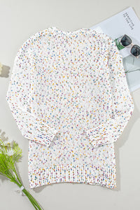 Confetti Rib Knit Long Sleeve Cardigan