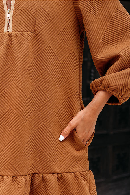 Quarter Zip Textured Mini Dress