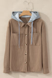 Hooded Drawstring Pockets Corduroy Shacket