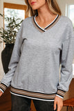 Varsity Striped V Neck Sweatshirt