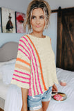 White Striped Detail Wide Sleeve Lightweight Knitted Sweater