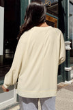 Exposed Stitching Notched Neckline Long Sleeve Top