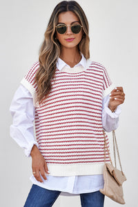 Stripe Ribbed Trim Loose Fit Knitted Sweater Vest