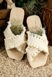 Tassel Woven Crossed Straps Flat Slippers