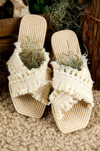 Tassel Woven Crossed Straps Flat Slippers