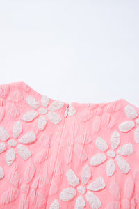 Floral Jacquard Sleeveless Mini Dress with Waist Tie