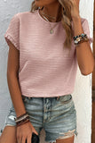 Solid Textured Ruffled Short Sleeve Blouse