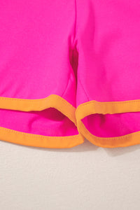 Rose Red Contrast Trim Cap Sleeve Tee Shorts Set