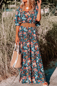 Floral Knotted Back Square Neck Maxi Dress