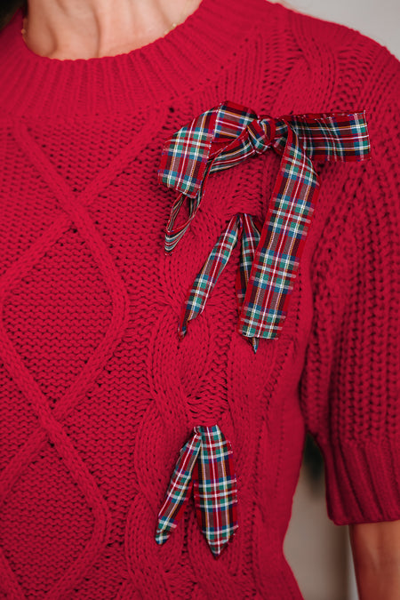 Plaid Lace Up Puff Sleeve Sweater