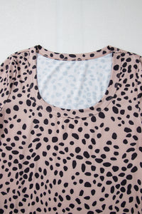 Leopard Print Long Sleeve Scoop Neck Slim Fit Bodysuit