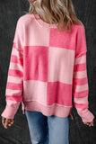 Colorblock Striped High Low Loose Sweater