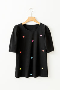 Heart Shape Print Short Puff Sleeve Top