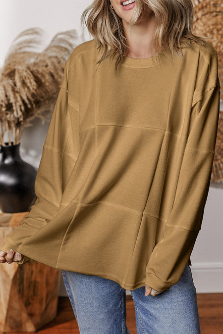 Solid Color Patchwork Drop Shoulder Baggy Sweatshirt