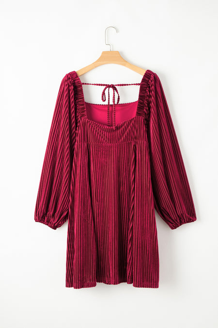 Long Sleeve Tiered Ribbed Velvet Dress