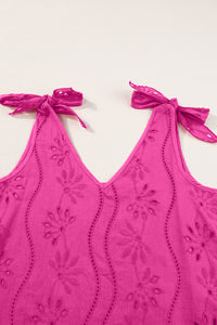 Embroidery Patterned Knotted Straps V Neck Tank Top