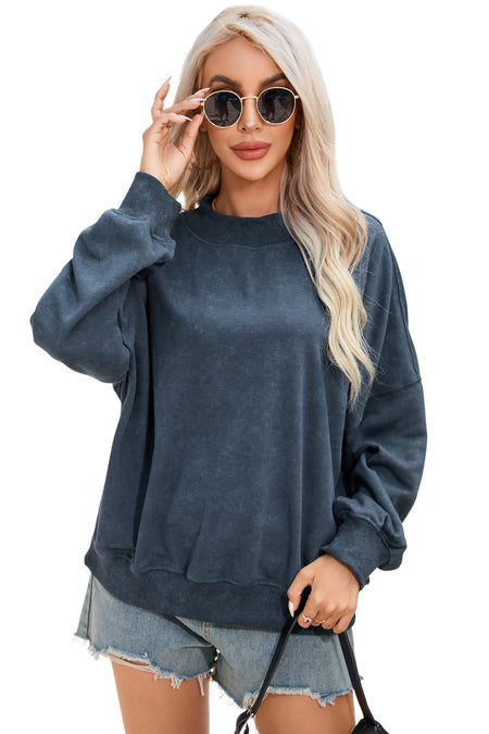 Drop Shoulder Crew Neck Pullover Sweatshirt