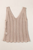 Pale Khaki Scalloped Hem V Neck Crochet Knit Vest