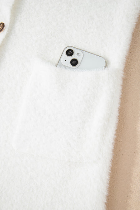 Fuzzy Buttoned Front Midi Solid Cardigan