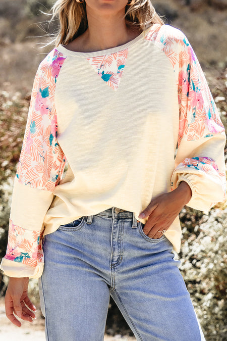 Floral Patchwork Balloon Sleeve Blouse