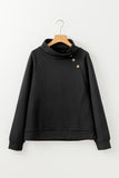 Asymmetric Buttons Detail High Neck Textured Sweatshirt