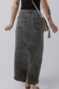 Raw Hem Back Split High Waist Long Skirt