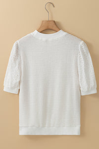 Broderie Anglaise Puff Sleeve Waffle Knit Tee