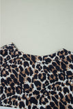 Leopard Waffle Knit Patchwork Button V Neck Top