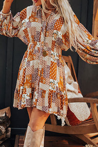 Puff Sleeve Smocked Waist Mini Shirt Dress