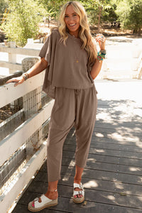 High Low Boxy Fit Tee and Crop Pants Set
