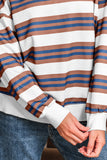 Brown Stripe Crew Neck Drop Shoulder Pullover Sweatshirt