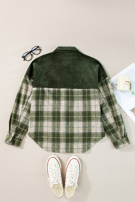 Snap Buttons Colorblock Plaid Shacket